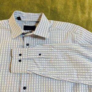 David Donahue long sleeve shirt blue windowpane plaid 17.5 36/37 cotton XL AS IS